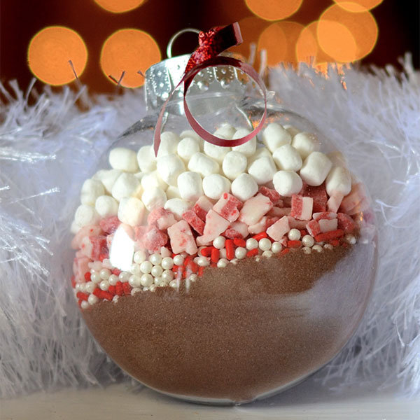 hot chocolate in an ornament