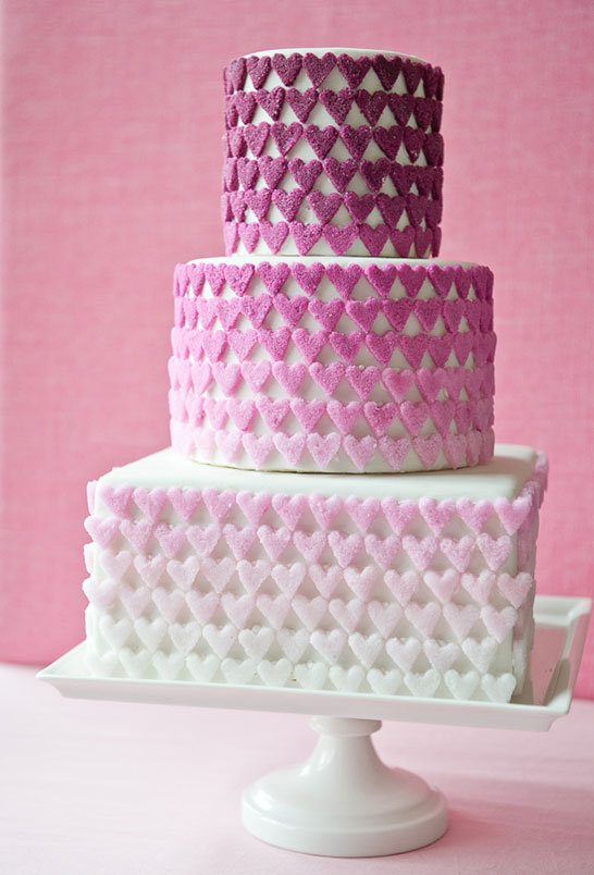 ombre sugar hearts wedding cake