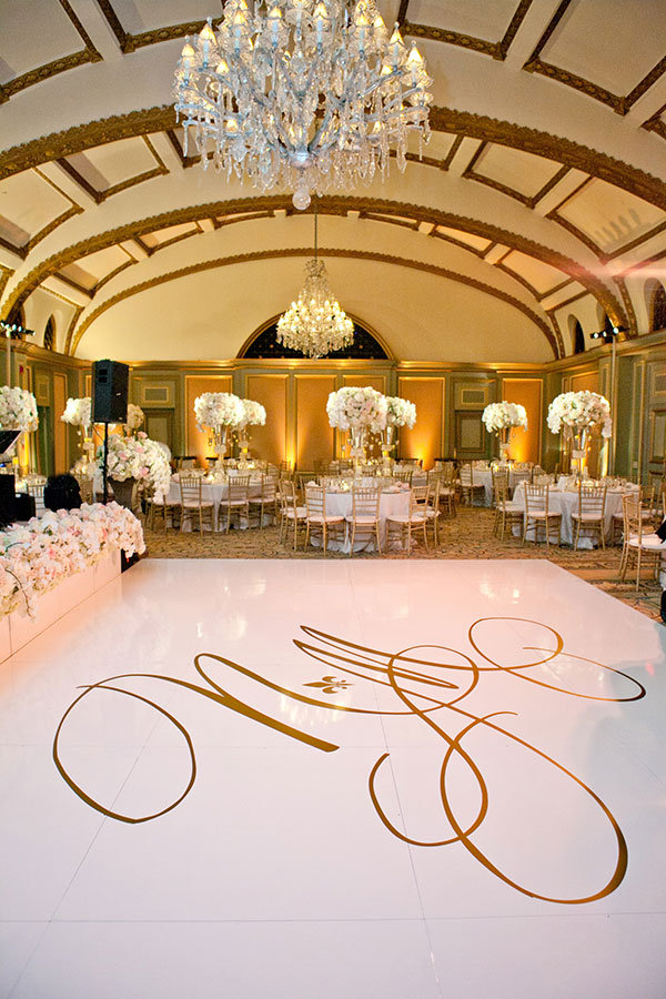 oversized wedding monogram on the dance floor