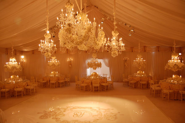 chandeliers at wedding reception