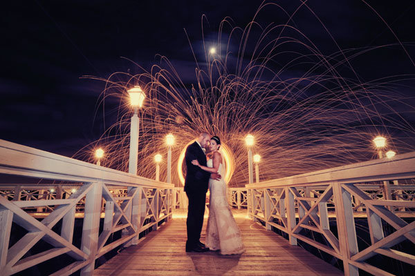 romantic wedding photo with fire