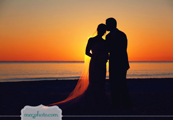 seaside silhouette wedding photo
