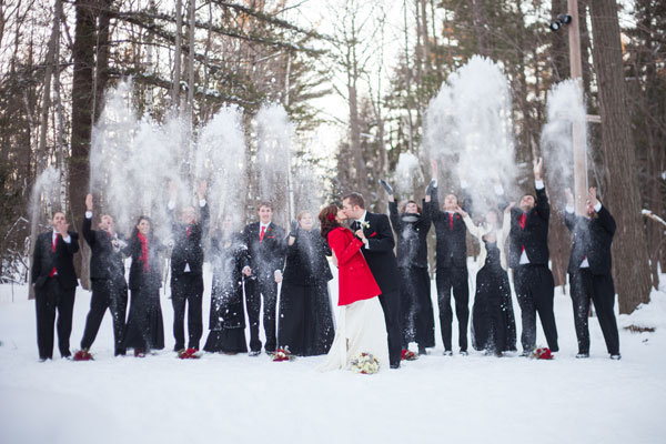 snowy winter wedding photo