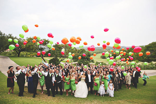 wedding guests with balloons