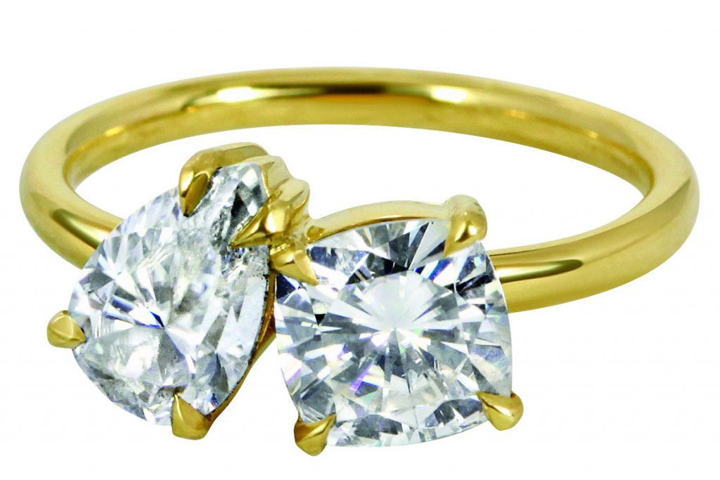 michelle oh two stone yellow gold engagement ring