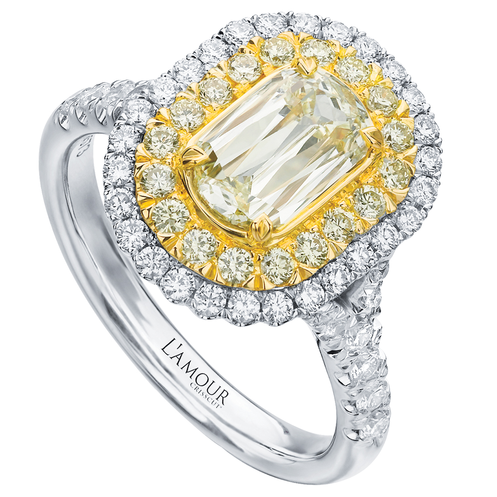 Yellow emerald engagement ring by Christopher Designs