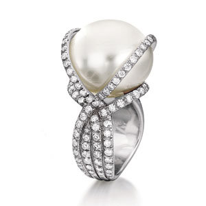 Pearl wedding rings with diamonds