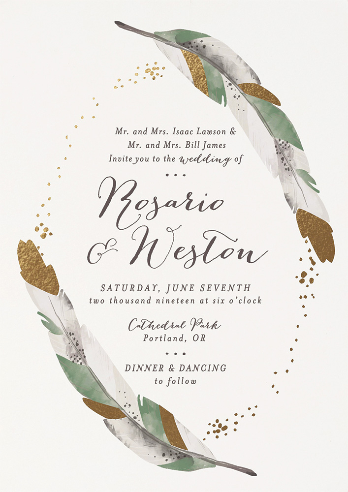 Foil pressed wedding invitation by Pistols for Minted