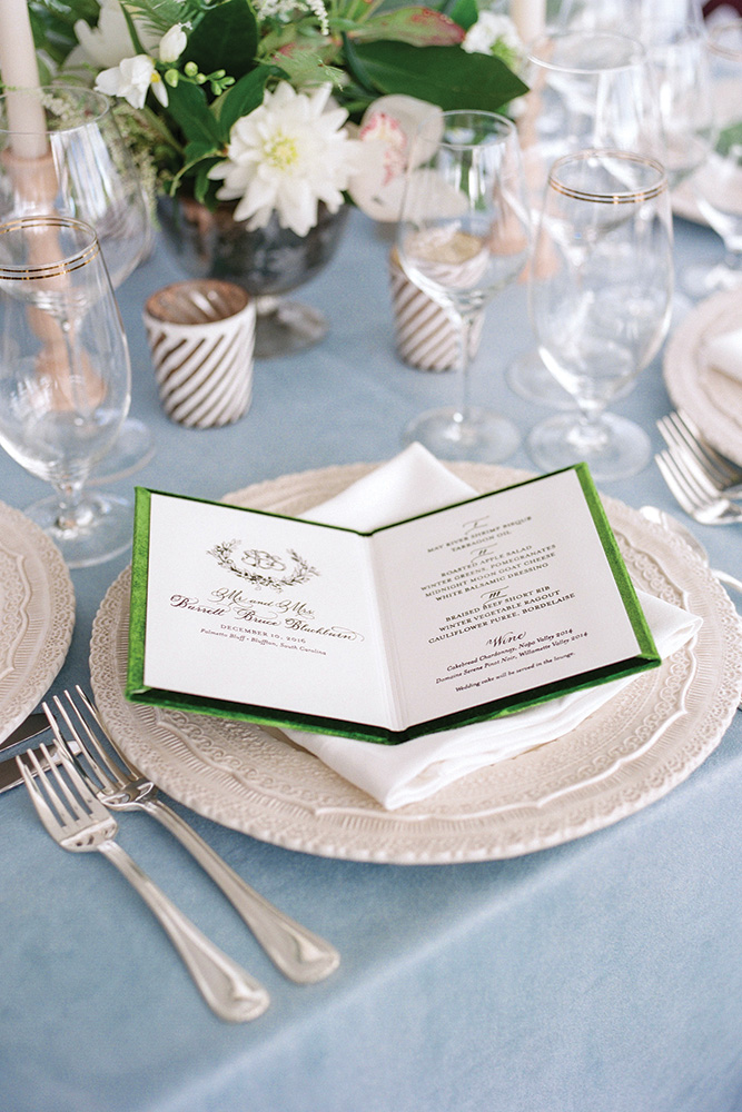 green wedding menu card