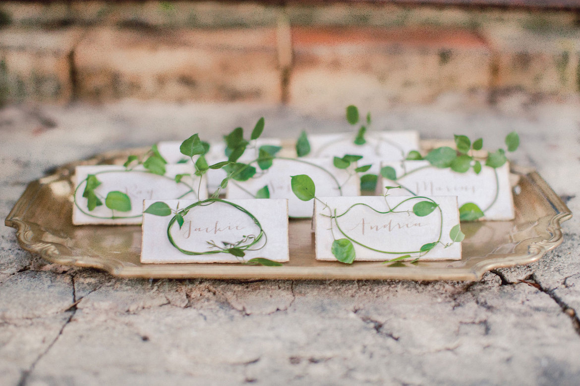 escort cards with greenery