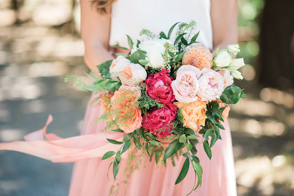 Pink and peach wedding bouquet