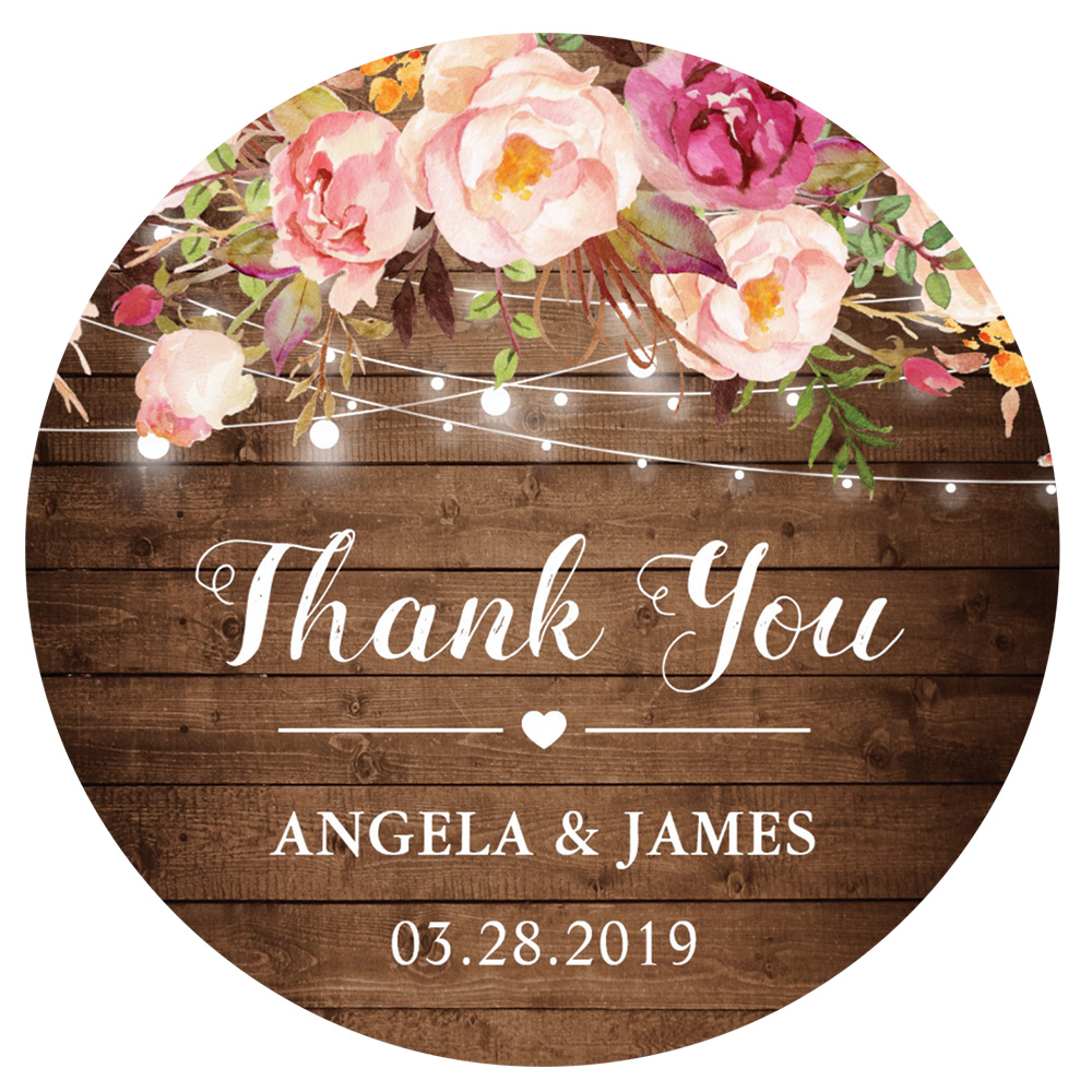Zazzle rustic pink floral string lights thank you card
