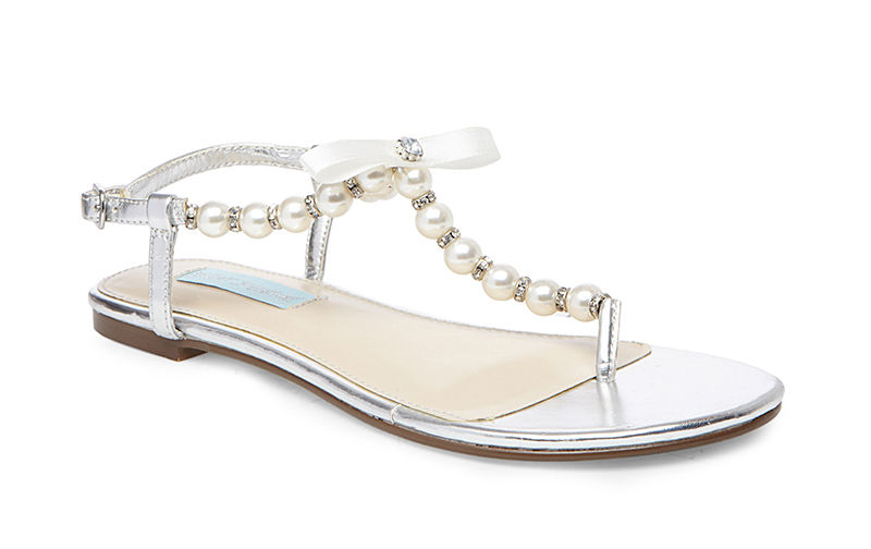 SB Pearl and silver flat wedding sandal by Betsey Johnson Blue