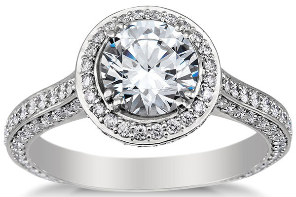 blue nile heirloom halo micropave diamond engagement ring in platinum