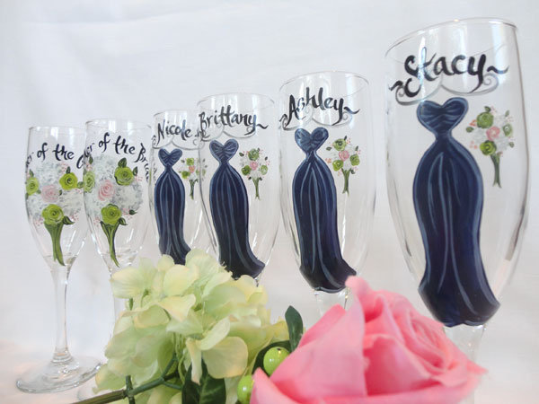 sam designs hand painted glasses for bridesmaids