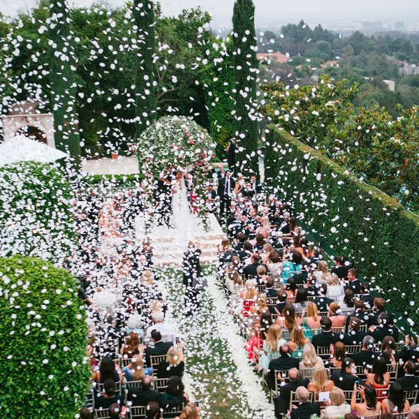 petal explosion at wedding ceremony