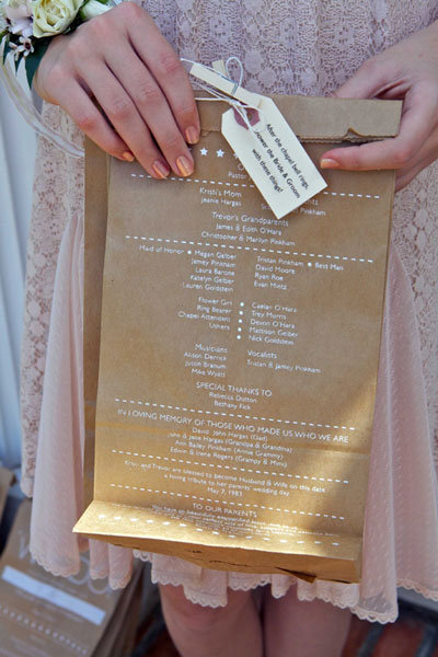 brown paper bag wedding program 