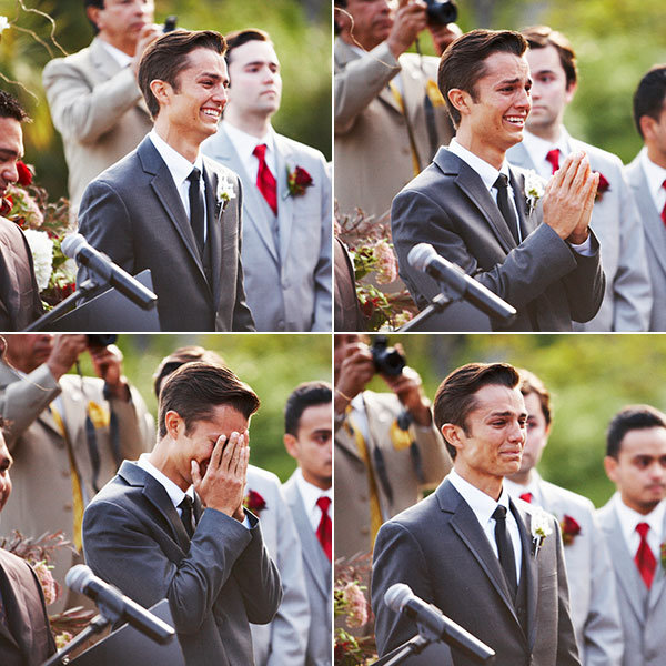 grooms reaction to bride walking down aisle