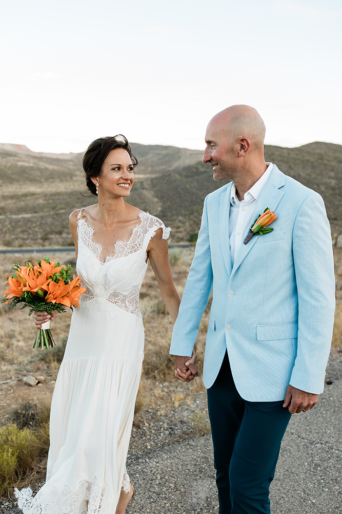 orange and blue wedding decor