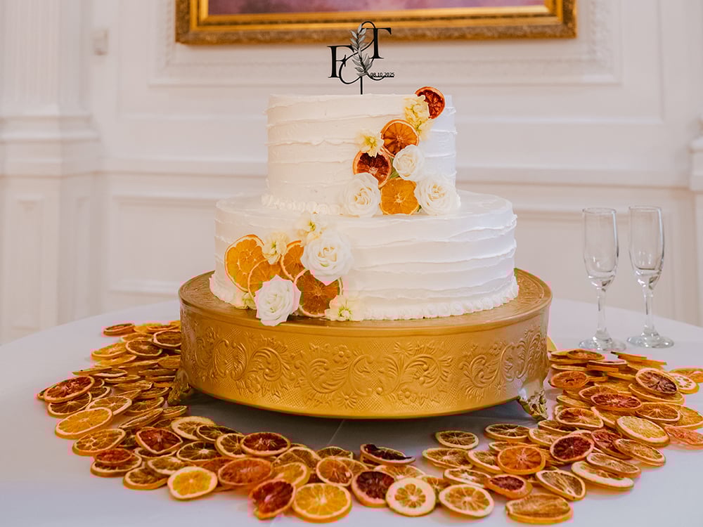 wedding cake with orange slices