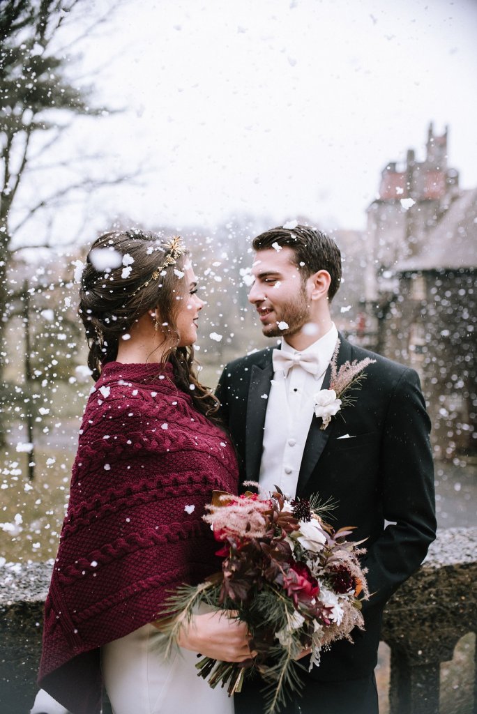 glamorous winter wedding photo