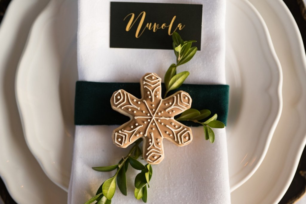 snowflake cookie wedding place card