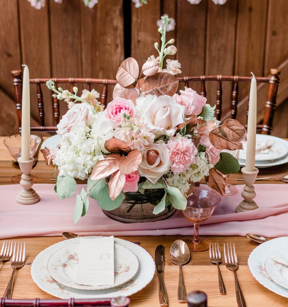 Rose gold wedding centerpiece