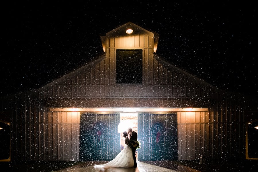 snowy wedding photo