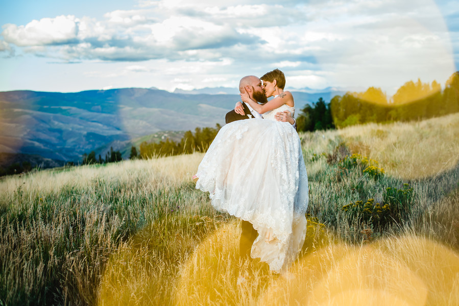 Bride and groom kissing