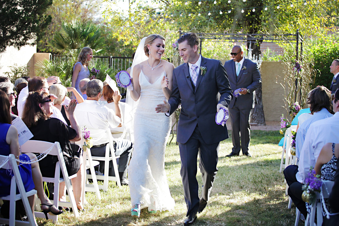 bride and groom playing music