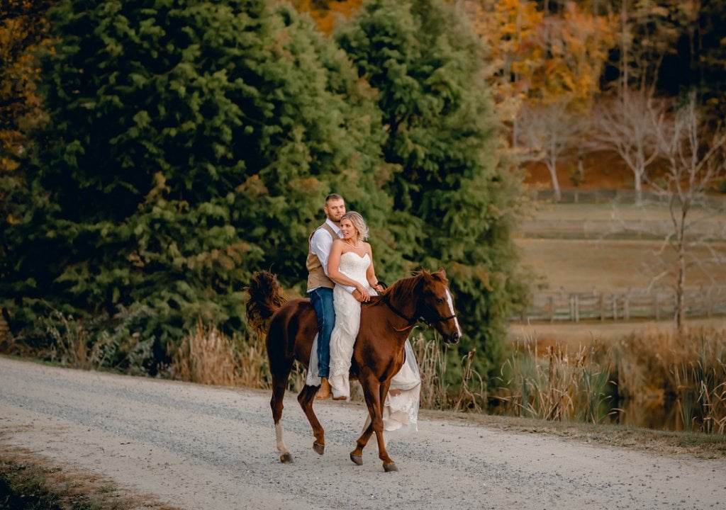 bride and groom on horseback