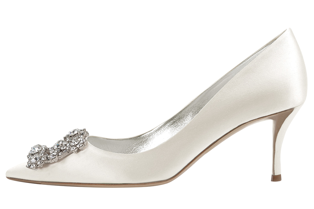 Ivory silk heel with crystal-encrusted buckle by Roger Vivier