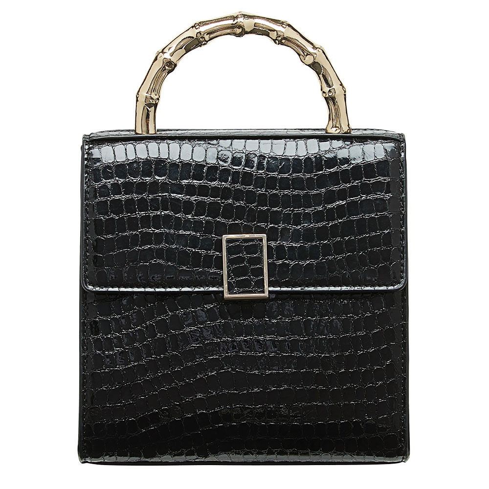Black croc embossed leather bag