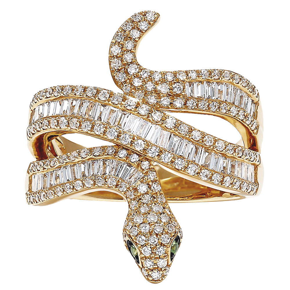 Yellow gold snake diamond ring