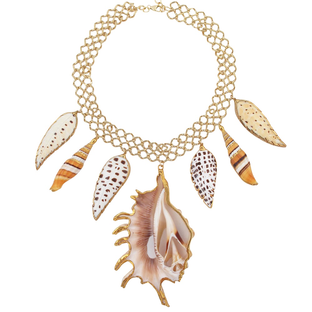 Multi-shell gold necklace by Devon Leigh