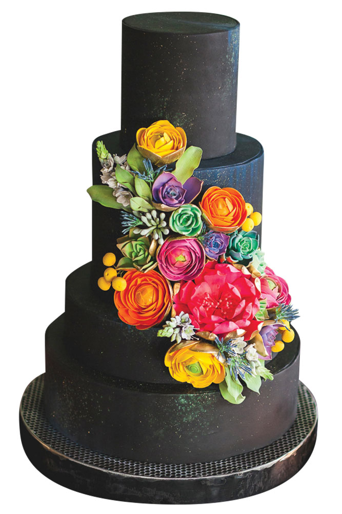 black floral wedding cake
