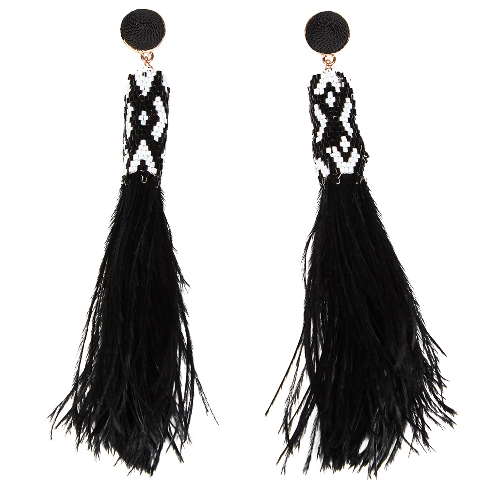 Black and white tassel earrings