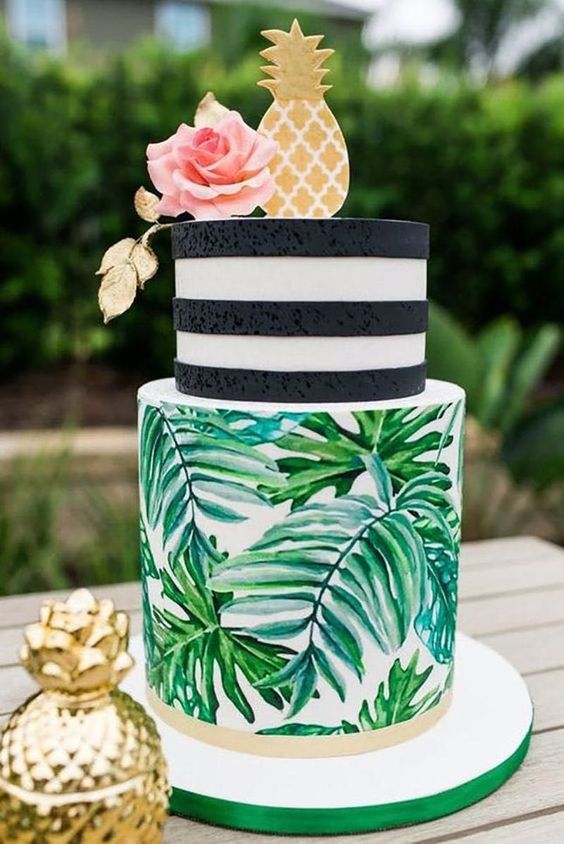 palm tree pineapple tropical bridal shower cake