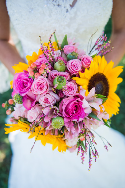 sunflower and rose wedding bouquet