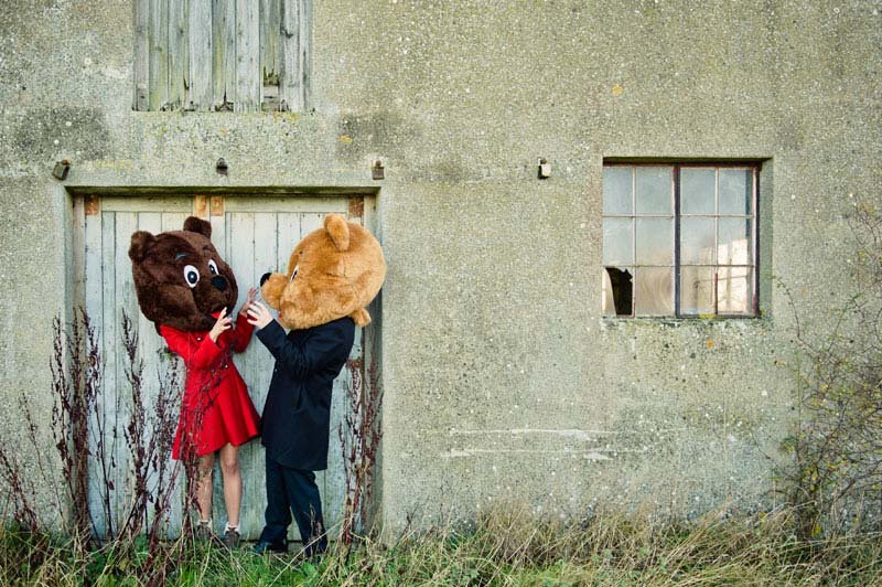 bear costumes engagement photos