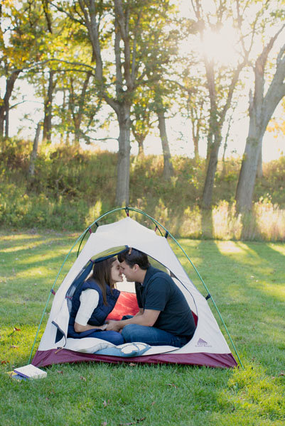 camping theme engagement photos