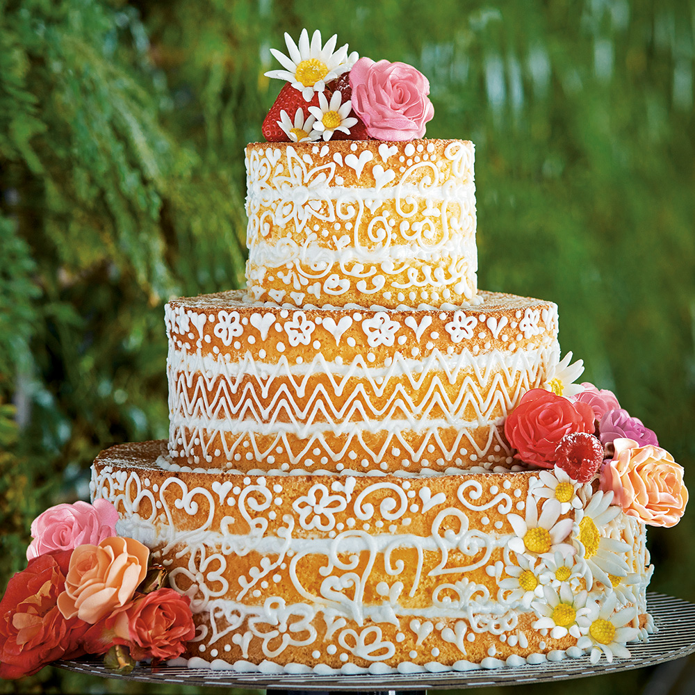 Naked wedding cake with zigzag design