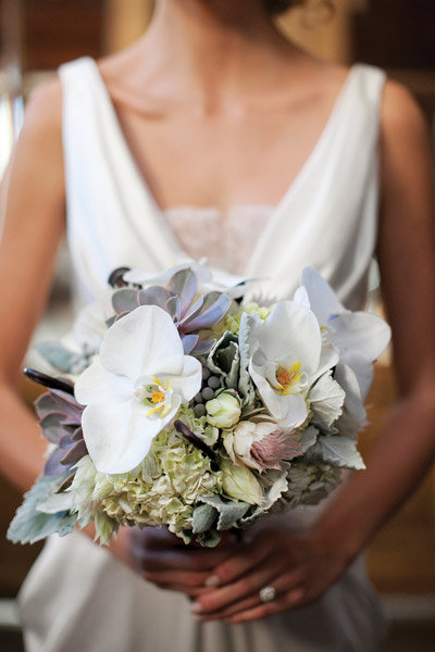 succulent and orchid bridal bouquet