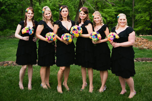 black bridesmaids dresses multicolor accessories