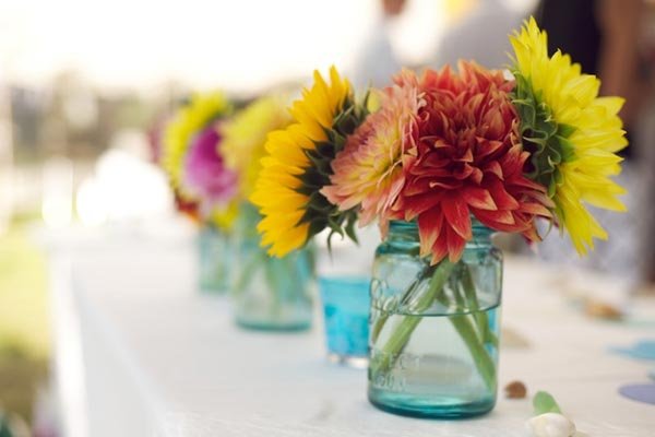 mason jar filled with flowers