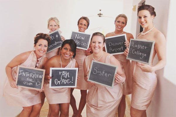 bridesmaids showing how they know the bride