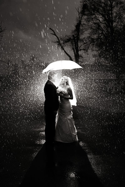 rainy wedding photo