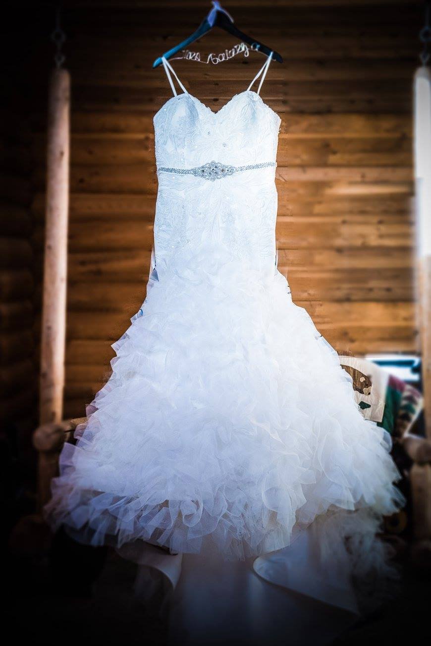 wedding gown on hanger