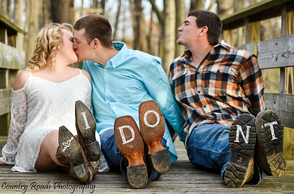 bride groom and best friend engagement photo