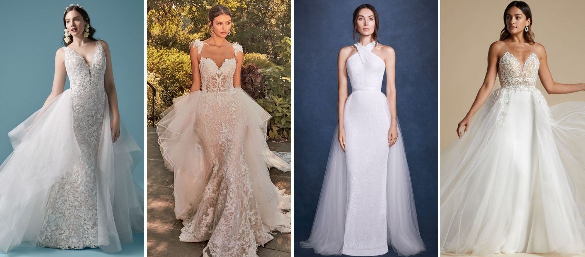 wedding gowns with detachable overskirts